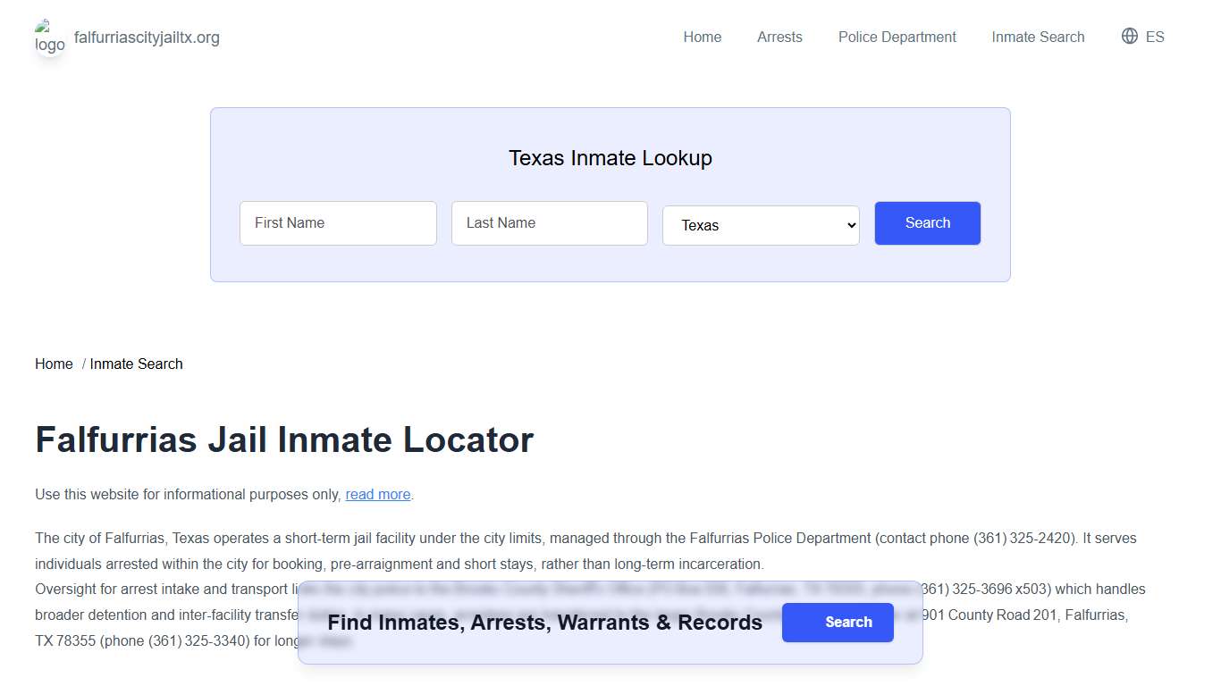 Falfurrias, TX Municipal Jail Inmate Search