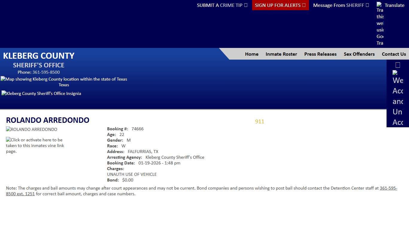 View Roster - ROLANDO ARREDONDO - Kleberg County Sheriff